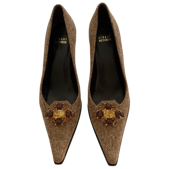 Stuart Weizmann Vintage Malta Camel Nubby Tweed Heels - 8.5 N - Picture 4 of 12